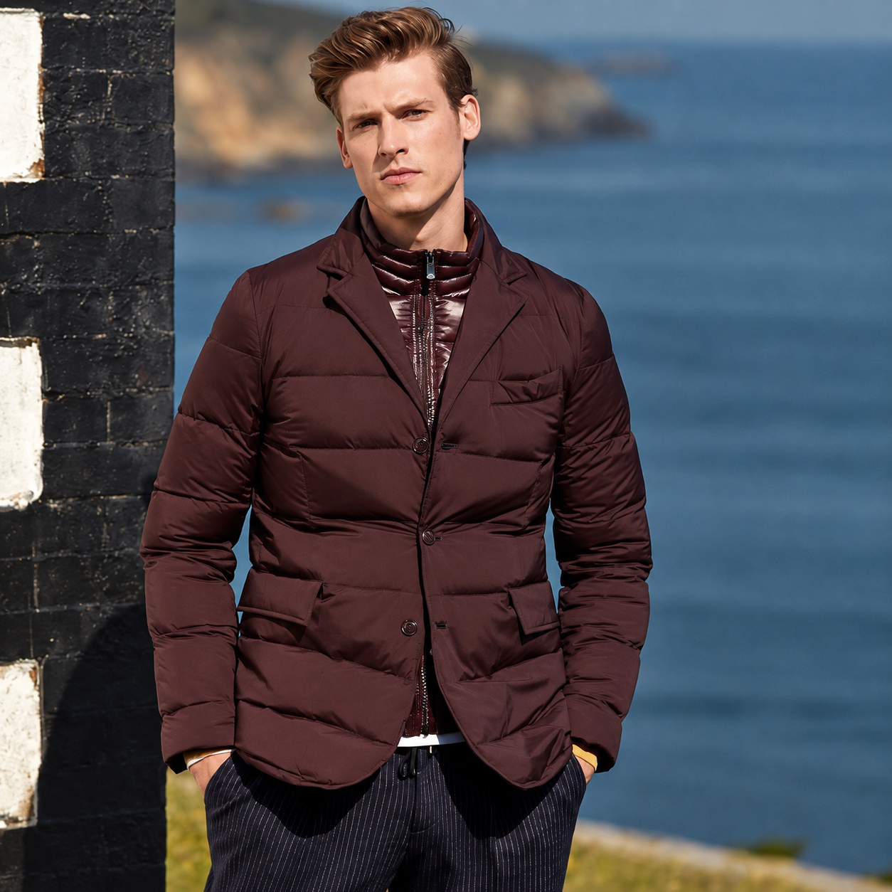 Giovane Gentile burgundy quilted jacket produced by Made Tekstil