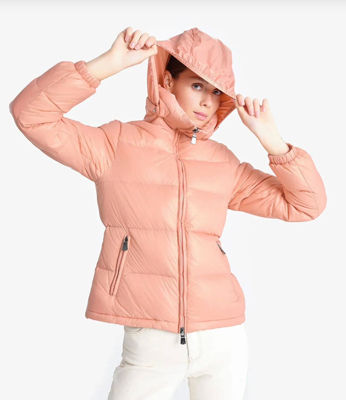 Made Tekstil pink puffer jacket styling