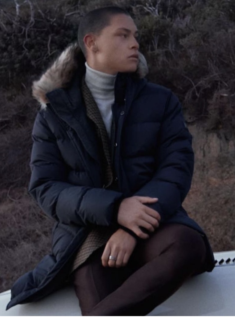 Made Tekstil navy fur hooded puffer coat